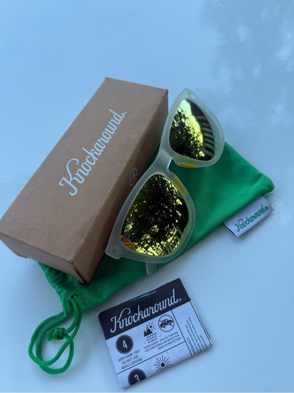 Knockaround Sport Premiums in rubberized clear frames/yellow green polarized